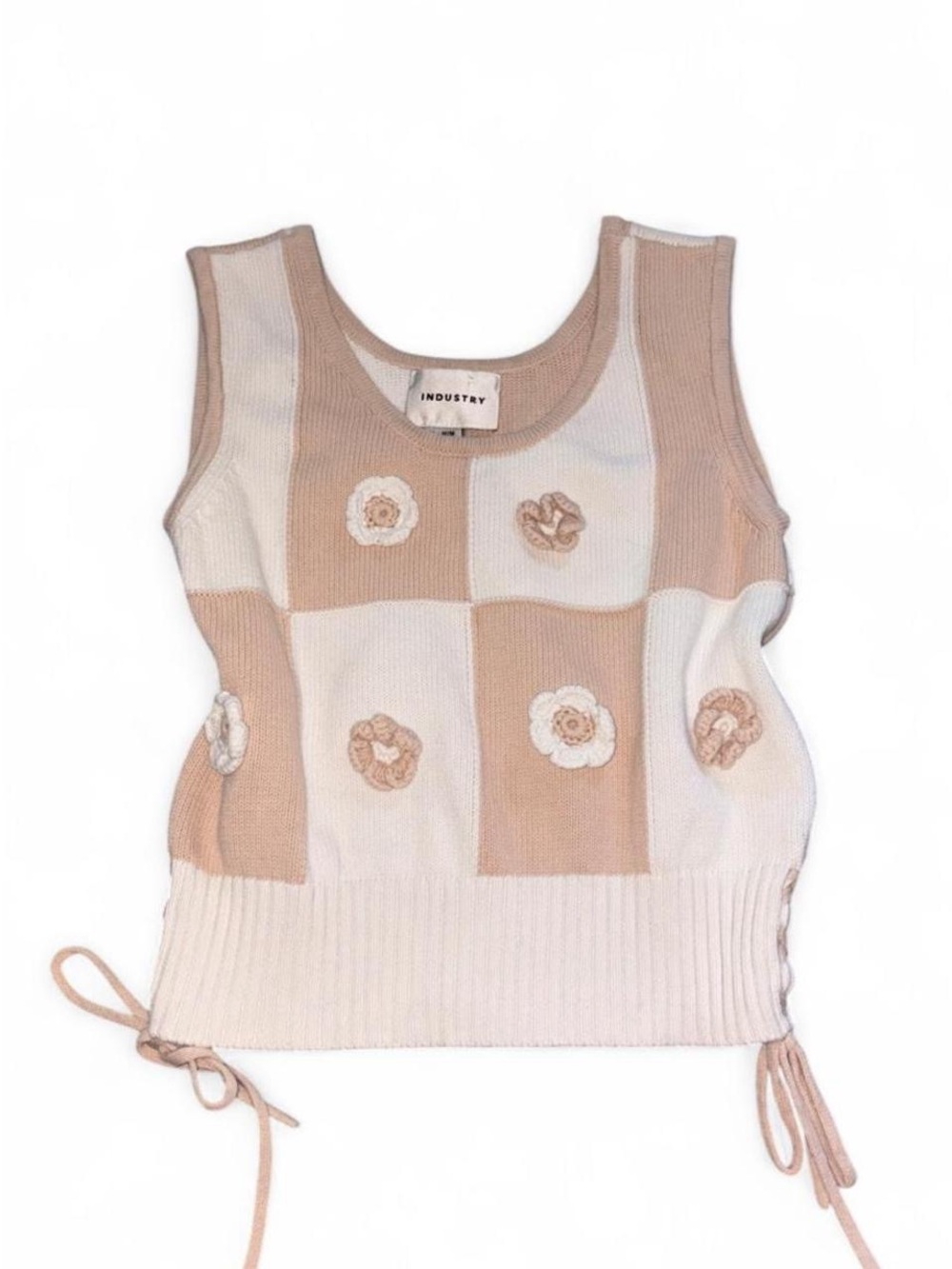 Industry Vintage Cream & Beige Floral Knit Vest Tank Top